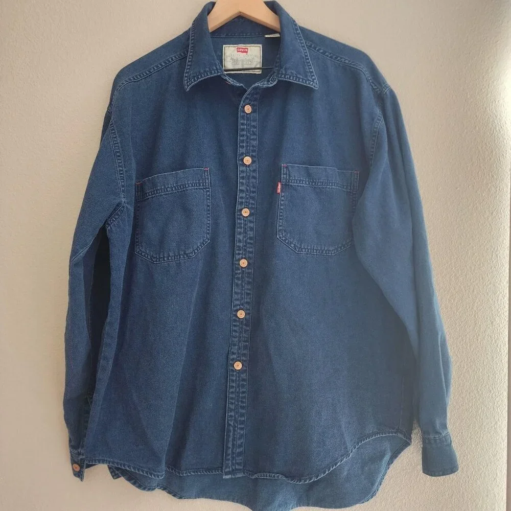 VINTAGE Levi's Shirt Mens XL Denim Button Up Red Tab Long Sleeve 90s 60560-1317
